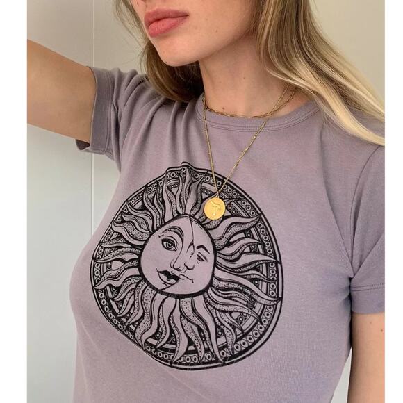 BDG UO Celestial Sun Baby T-Shirt Dusty Purple Cotton Cropped Top Women's S - Picture 10 of 11